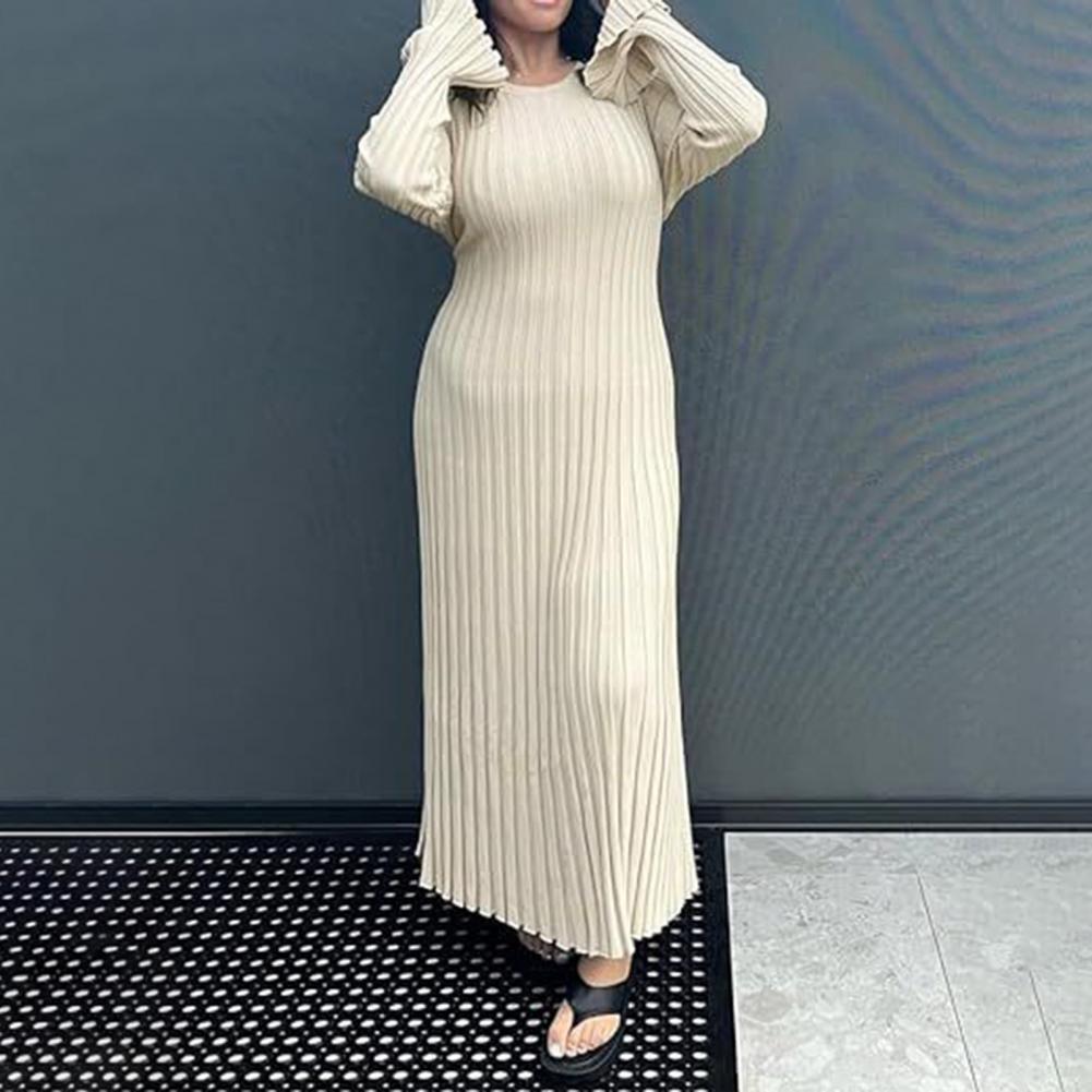 Bodycon Long Sleeve Ribbed Dress - Ribbed Knit Dress Women's Long Sleeve