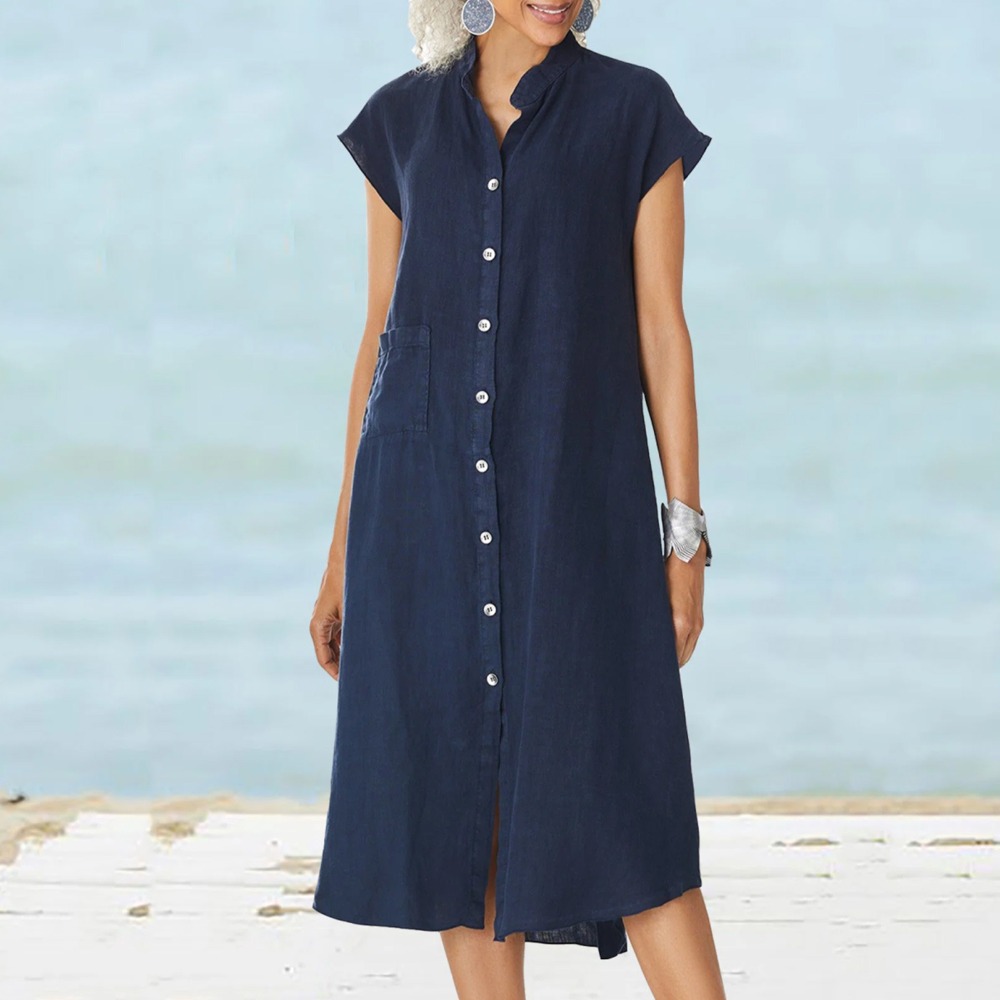 2026 Women Casual Black Shirt  - огляд і ціна Casual Loose Linen Shirt Dress