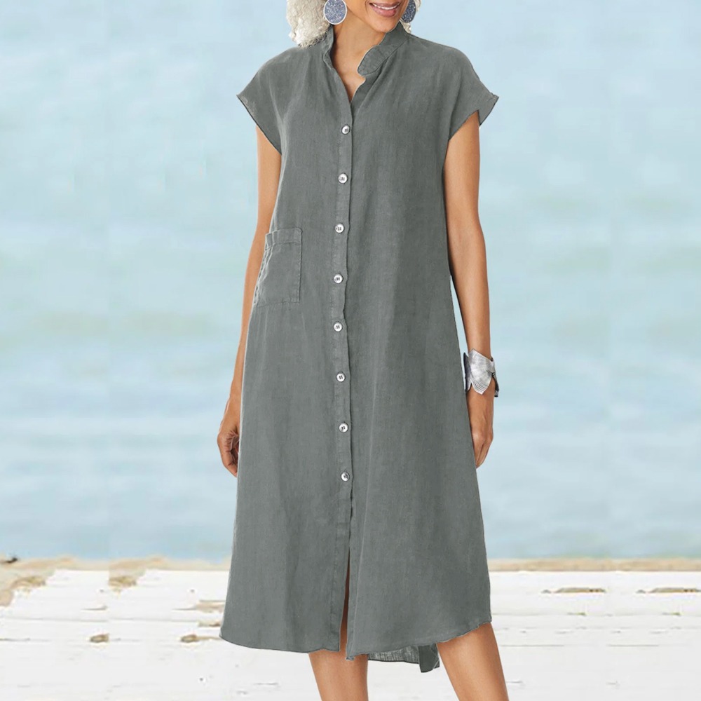 2026 Women Casual Black Shirt  - огляд і ціна Casual Loose Linen Shirt Dress