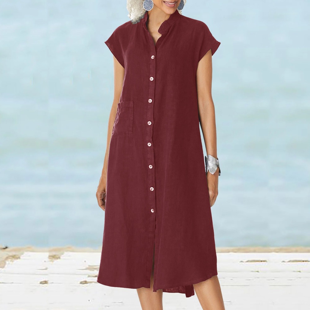 2026 Women Casual Black Shirt  - огляд і ціна Casual Loose Linen Shirt Dress