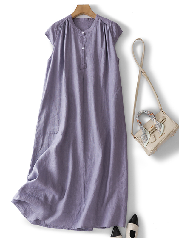 Summer Pure Color Cotton Linen - огляд і ціна Casual Loose Linen Shirt Dress