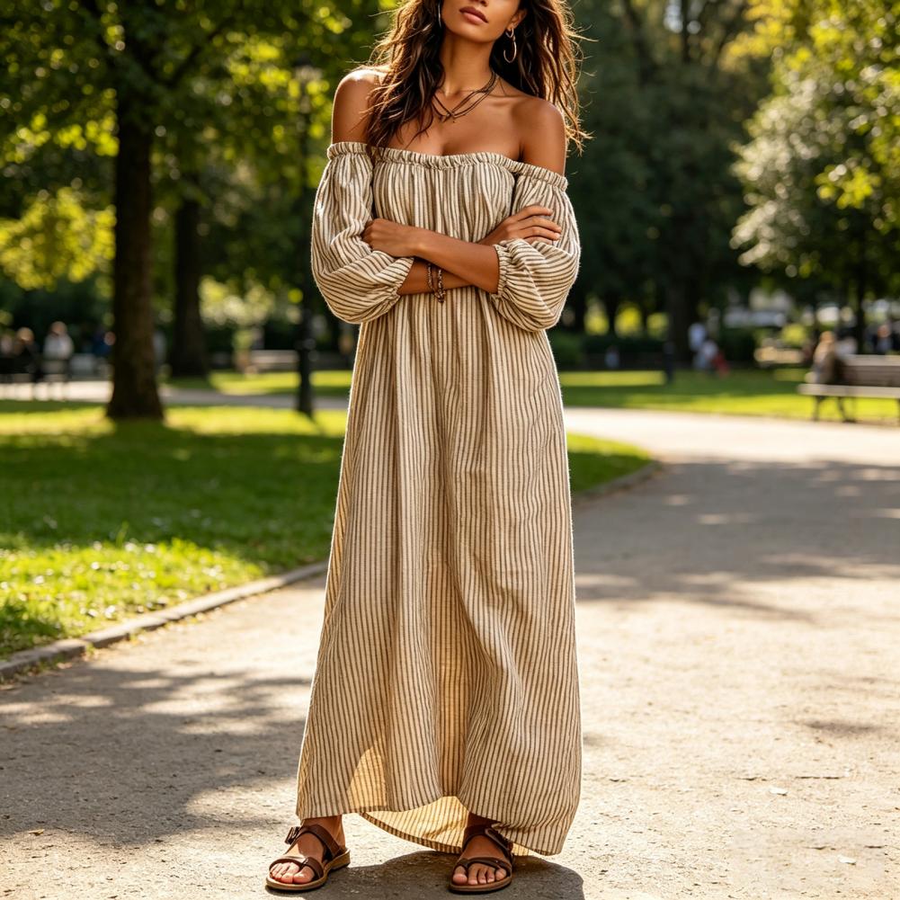 Spring Summer Women's Off Shou - огляд і ціна Off Shoulder Puff Sleeve Sundress