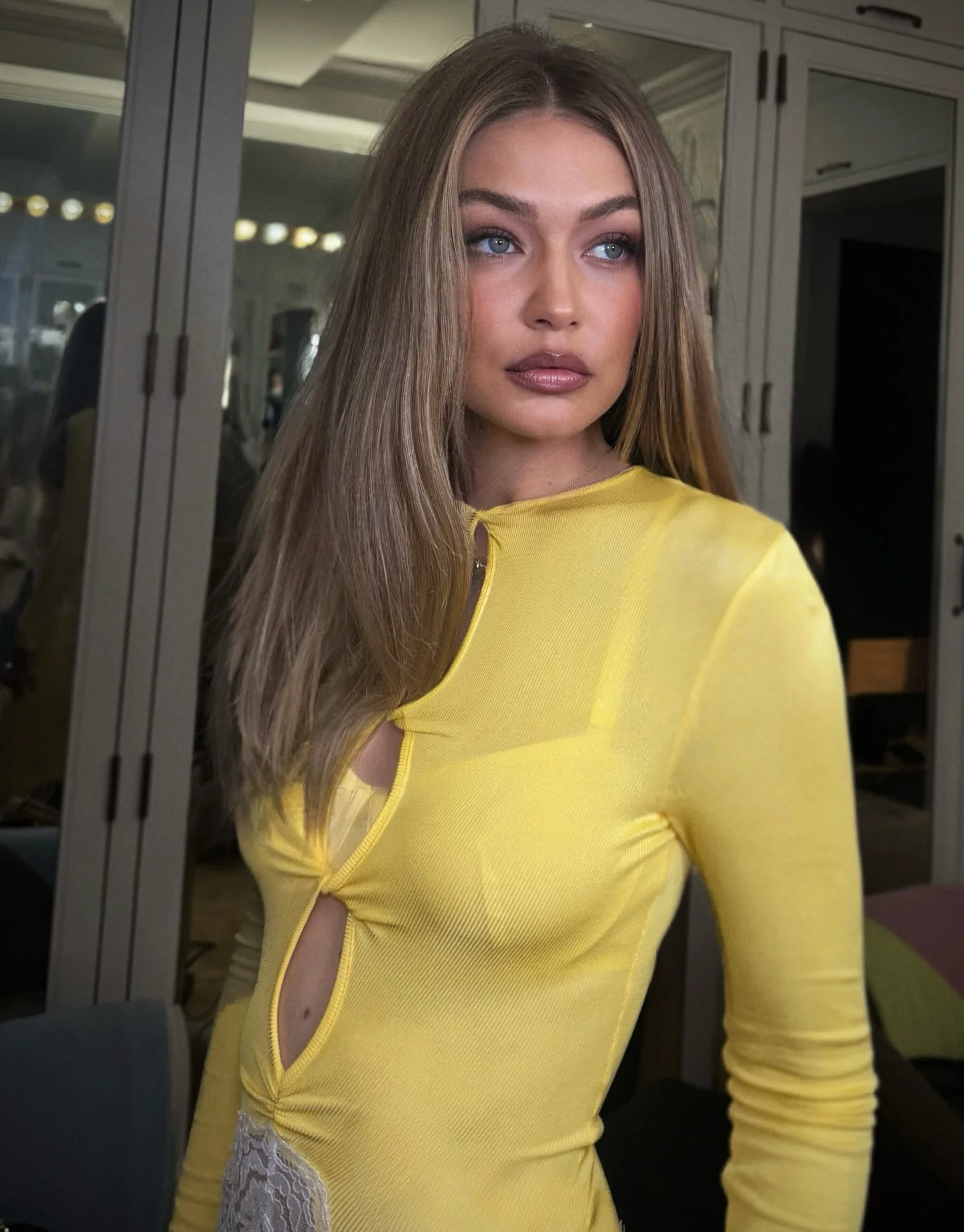 Women Yellow Lace Cutout Long  - огляд і ціна Bodycon Long Sleeve Ribbed Dress