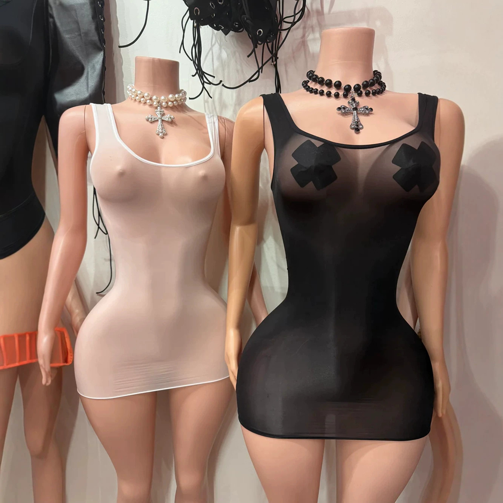 JENYAGE Sexy Glossy Sheer Tank - огляд і ціна Sexy Mesh Sheer Bodycon Dress