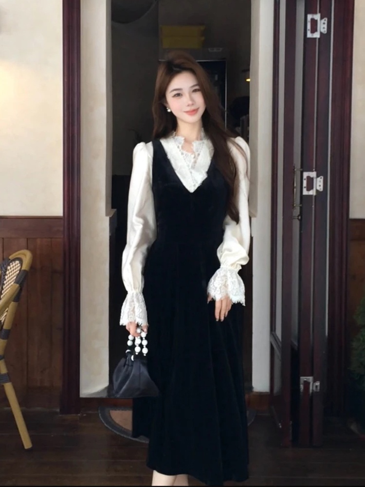 XZY Chic Lace Patchwork Silk S - огляд і ціна Korean Style A Line Shirt Dress
