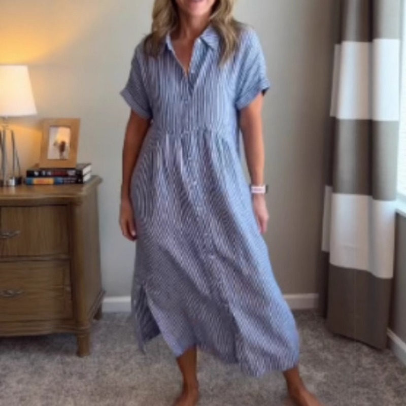 Women Striped Shirt Dress Summ - огляд і ціна Casual Loose Linen Shirt Dress