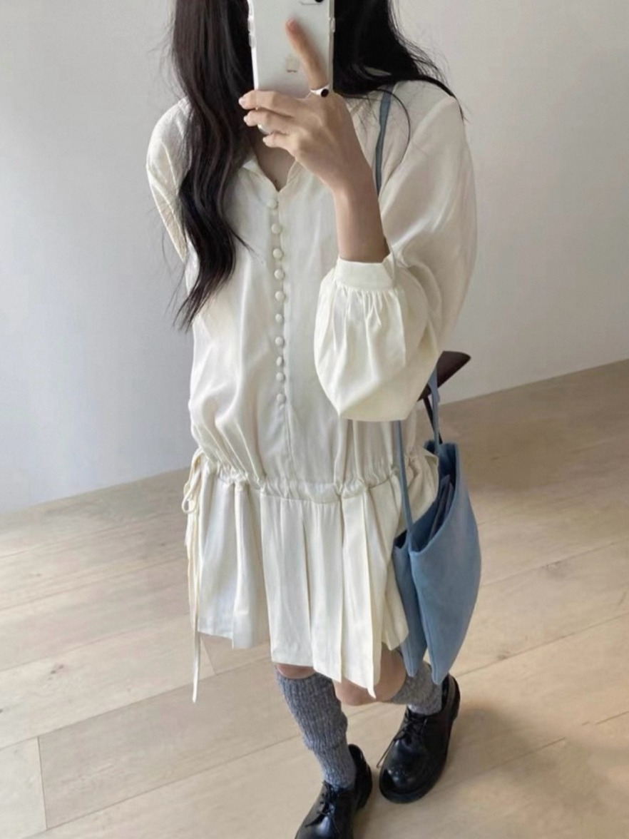 Slimming Long Sleeve Shirt Dre - огляд і ціна Korean Style A Line Shirt Dress