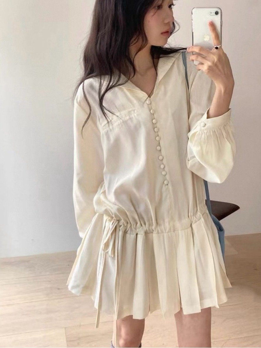Slimming Long Sleeve Shirt Dre - огляд і ціна Korean Style A Line Shirt Dress
