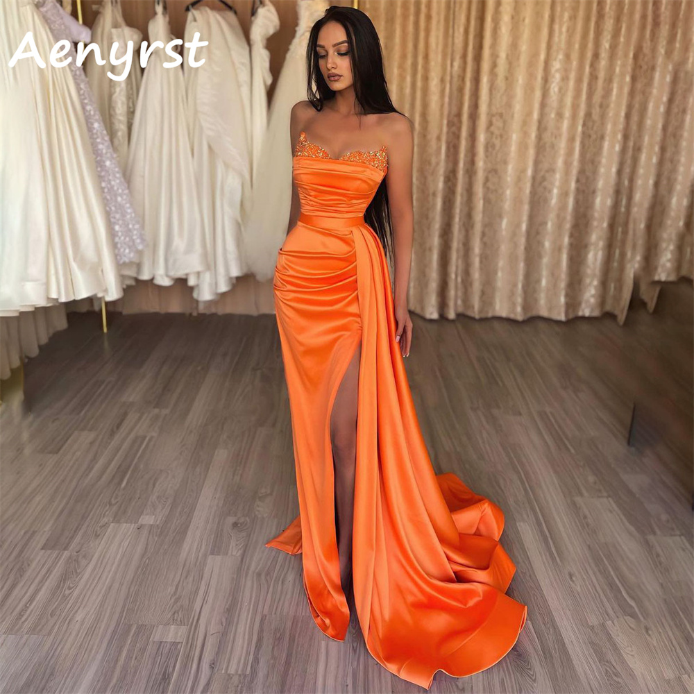 Aenyrst Elegant Strapless Merm - огляд і ціна Elegant Satin Evening Gown Split