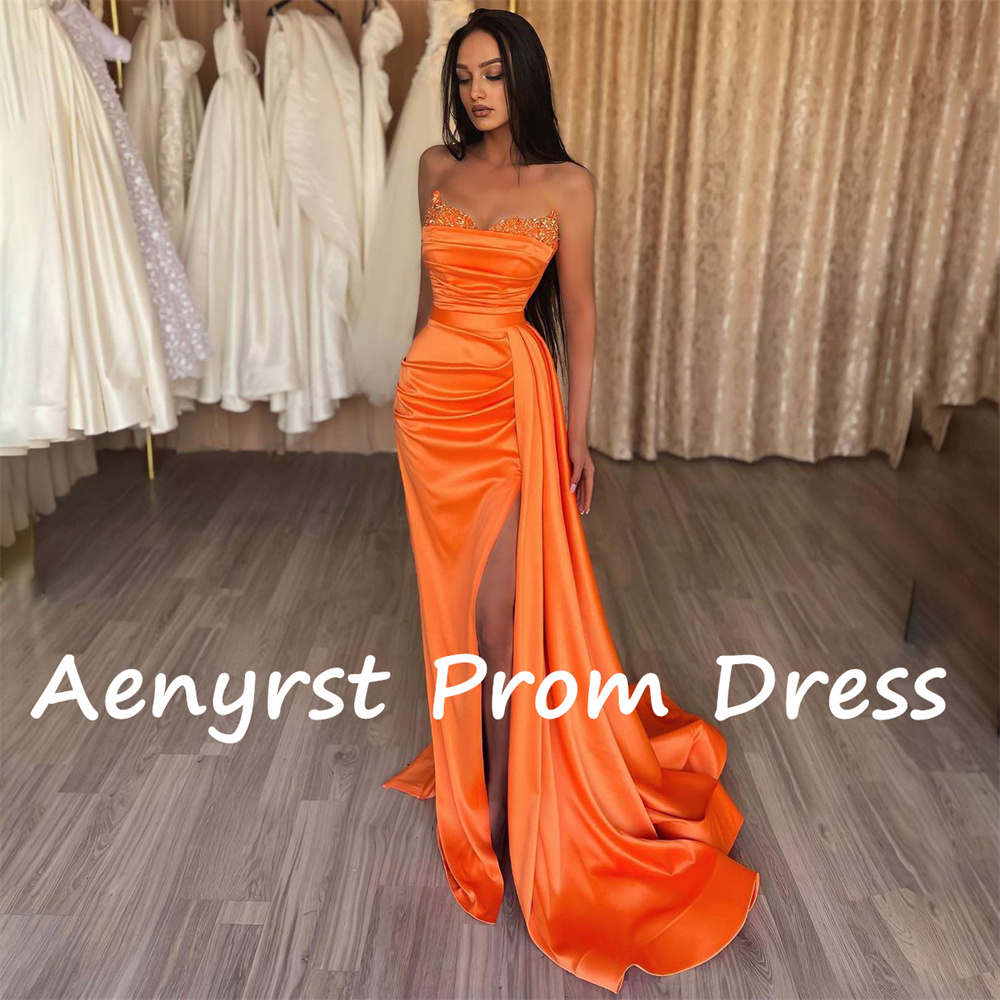 Aenyrst Elegant Strapless Merm - огляд і ціна Elegant Satin Evening Gown Split