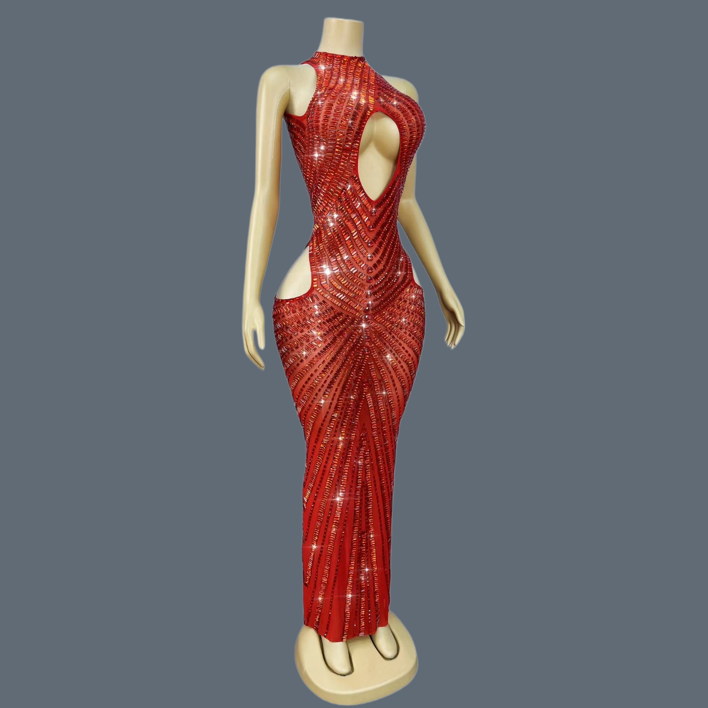 Luxury Red Rhinestone Hollow O - огляд і ціна Sparkly Rhinestone Club Party Dress