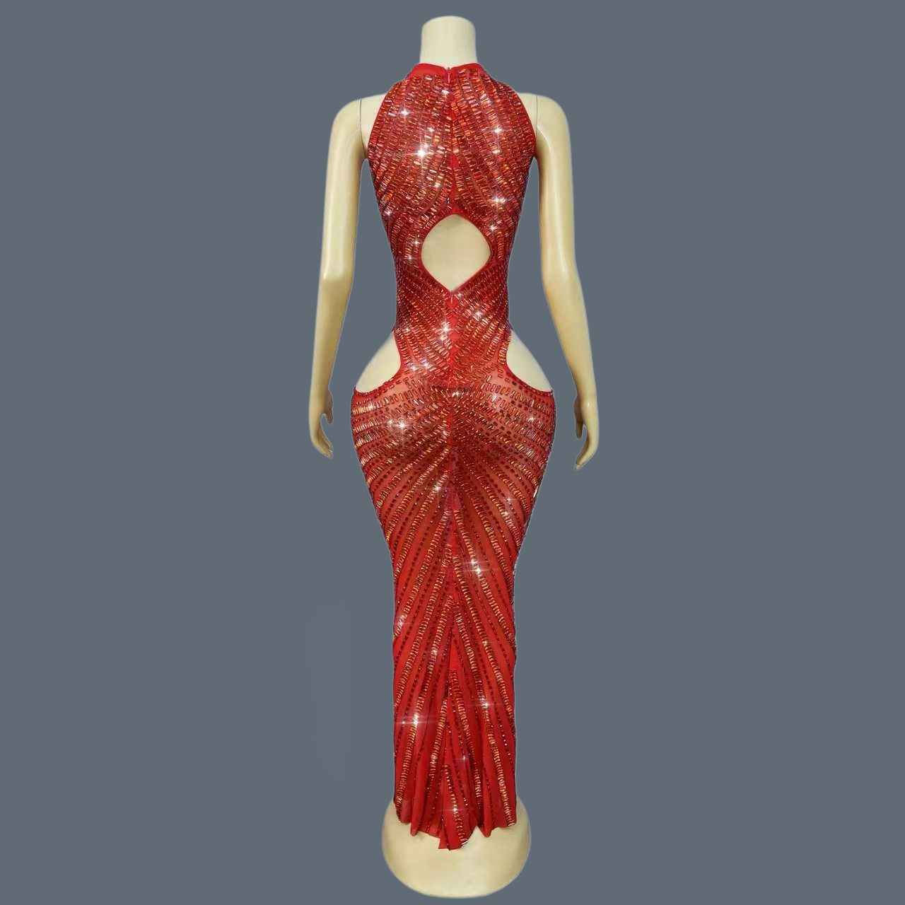 Luxury Red Rhinestone Hollow O - огляд і ціна Sparkly Rhinestone Club Party Dress