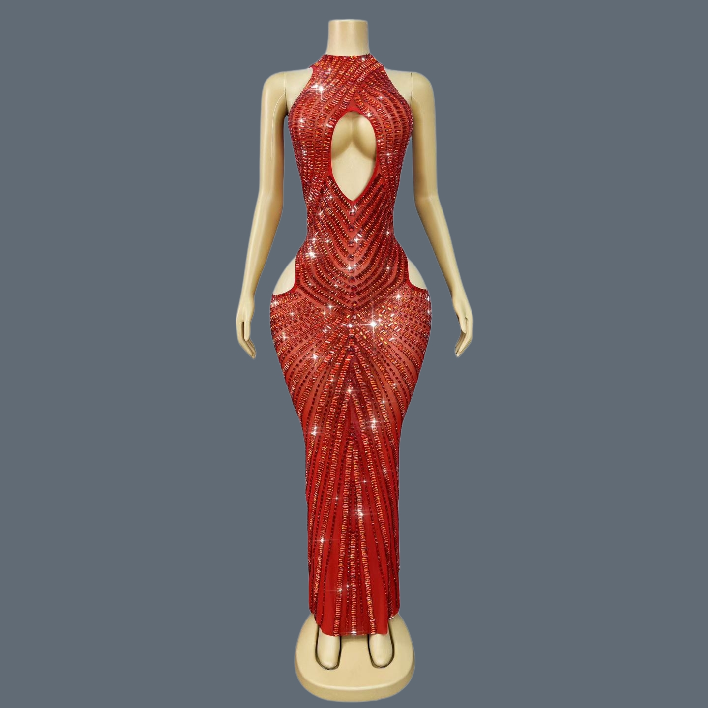 Luxury Red Rhinestone Hollow O - огляд і ціна Sparkly Rhinestone Club Party Dress