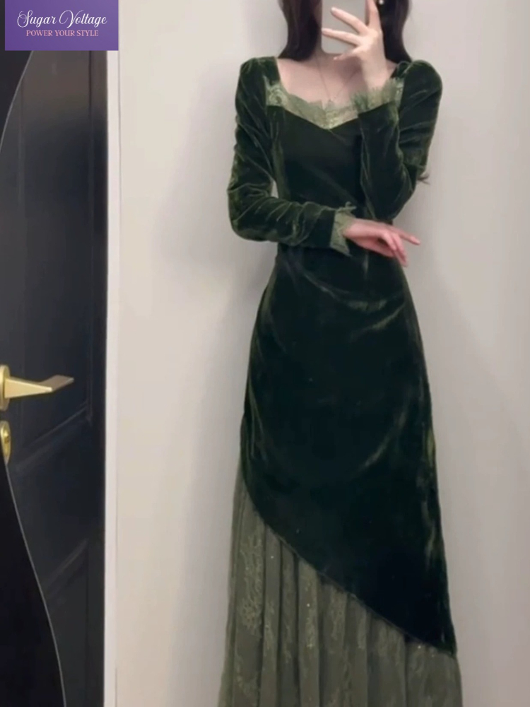 French Vintage Elegant Velvet  - огляд і ціна French Vintage Floral Midi Dress